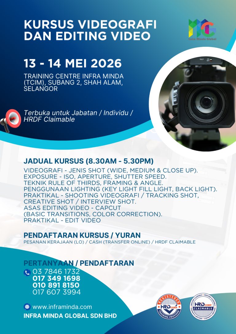 Kursus Videografi & Editing Video (TCIM) 13-14 MEI 2026